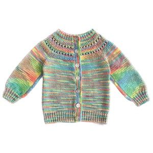 Hand-knit pastel rainbow children’s sweater